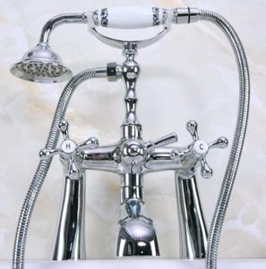 Brass Polished Chrome Deck Mounted ClawFoot Bathroom Tub Faucet Dual Cross Handles Telephone Style Hand Shower Head Ana126 Sets2212479