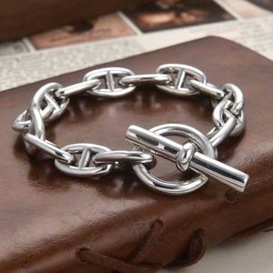 Designer H Home Pulsera Nueva Nariz de Cerdo Engrosada Plata de Ley S925 Textura de Moda Mismo Estilo para Hombres y Mujeres Personalizado Simple Elegante Grueso