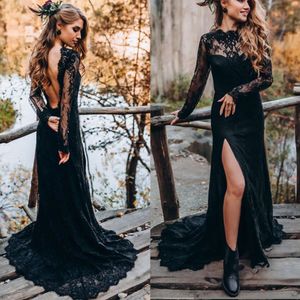 Light Sky Black Luxury Arabic Dubai Long Sleeves Mermaid Prom Dresses 2024 3D Flower Lace Evening Dress Church Train YD