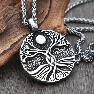 Collana con ciondolo albero della vita vichingo vintage da uomo, mitologia nordica, collana Yggdrasils in oro bianco 14 carati, amuleto vichingo, regalo di gioielli