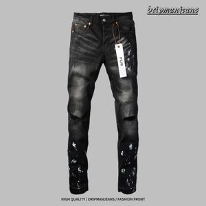 Calças de brim roxas dos homens designer jeans roxo marca jeans rasgado apertado rua moda rasgado tinta emenda elástica magro perna na moda calças