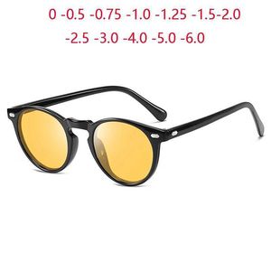 Sunglasses 0 -0.5 -0.75 To -6.0 Night Vision Lenses Round Myopia Sunglasses Men Polarized TR90 Anti-Glare Prescription Sun Glasses Male YQ240120