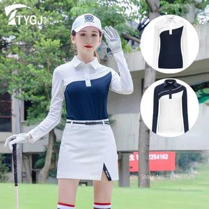 TTYGJ Polo da golf a maniche lunghe da donna T-shirt da donna con protezione solare elastica T-shirt da donna traspirante ad asciugatura rapida Top sportivo camicetta casual