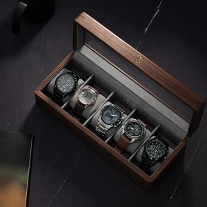 Solid Wood Watch Pudełka przechowywania przezroczysty organizator świetlik dla mężczyzn mechanicznych zegarków na nadgarstek kolekcja wyświetlacza 240122