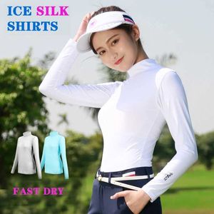 Kvinnor Summerfolf Shirts Sun Protection Shirt Anti-UV Golf Tops Ladies Slim Ice Silk Långärmad golfkläder Kylning T-skjortor