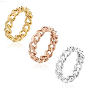 Högkvalitativ hiphop -rostfritt stål smycken Dainty Gold Plated Circle Ring Anillo Kvinnor Simplicity Curb Cuban Link Chain Ring