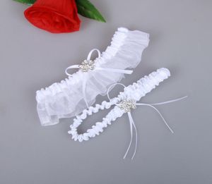 White Bridal Garters Belt Organza Sexy Feminine Crystals Wedding Leg Garters Bow 2 Pcs Set Prom Homecoming Size 1523 Inches 2248056