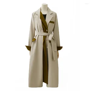 Women's Trench Coats Fall Brand Women Color Contrast Coat Long Windbreaker Lady Fashion Trend Double-Breasted Slim Female