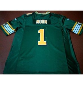 001 Edmonton Eskimos 1 WARREN MOON White Green real Full embroidery College Jersey Size S4XL or custom any name or number jersey2715920