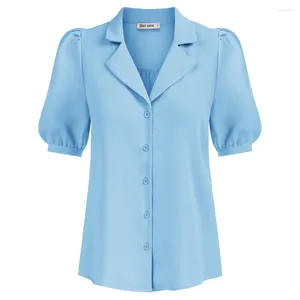 Camicette da donna Camicia con risvolto con tacca da donna Maniche corte a sbuffo Abbottonatura con bottoni Top con scollo a V Causale Comodo abbigliamento femminile