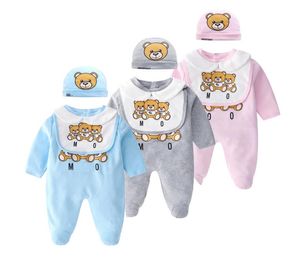 Varejo macacão para bebês recém-nascidos 2 peças conjunto com boné algodão urso estampado macacão onepiece macacões toddle infantil crianças designer5894294