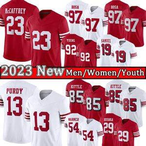 Maglie da calcio Christian McCaffrey Brock Purdy Nick Bosa George Kittle Fred Warner Deebo Samuel Talanoa Hufanga Chase Young Stitched Youth Kids