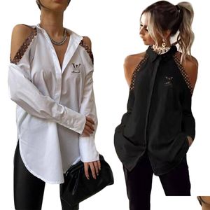 Blusas femininas Camisas Mulheres Primavera Designer Imprimir Tops Manga Comprida Casual Off Shoder Camisa Navio Gota Entrega Vestuário Roupas Dhj1W