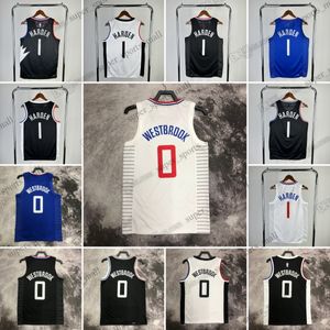 Impresso 2023-24 Nova Temporada Basquete Russell Westbrook Jerseys 1 James Harde N Camisas Brancas Pretas