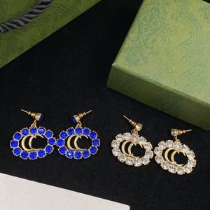 Luxury Designer Fashion Studs Pendant Earrings Set with White Diamond Blue Diamond G Earrings Feminine Charm Jewelry High-end temperament Women Ladies Gift with box