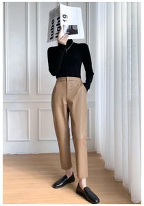 Женские брюки Нишевый дизайн Модные повседневные брюки из натуральной кожи с высокой талией
