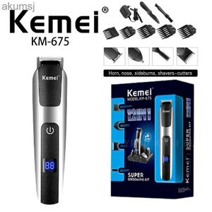 Hair Clippers Kemei KM-675 5-in-1 شفرة قابلة للاستبدال كليبر تقليد جلود شاشة LED كهربائية مجموعة yq240122