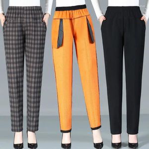 Women's Pants 2024 Women Autumn Winter High Waist Straight Female Thick Warm Casual Ladies Middle-aged Plaid Trousers T581