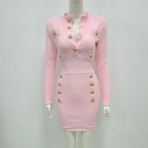 Skirts OL Temperament Long Sleeve Bandage Pink Dress Stretch Tight Sheath Short Perty