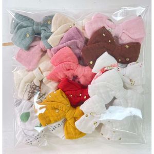 Pure Cotton Gauze Hair Children's Solid Color Printed Edge Full Package Clip Handmade Bow Head wear