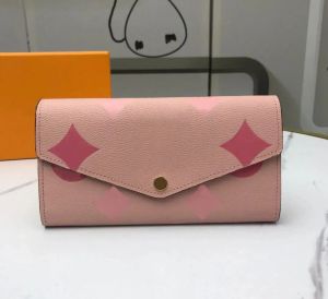 2024 Designer de moda carteiras de luxo envelope bolsas mens mulheres carteira de alta qualidade flor em relevo carta longa titular de cartão fino dinheiro sacos de embreagem com caixa