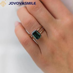 Ringe JOVOVASMILE VVS-Moissanit-Ringe 4,5 Karat 11 x 8 mm Fancy Dark Green Emerald Cut 18 Karat Roségold Solitär-Lennon-Ring für Frauen