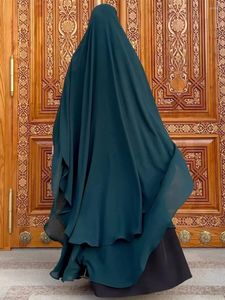 Ethnische Kleidung Muslim Ramadan Khimar Chiffon 2 Schichten Frauen Hijabs Djellaba und Jilbab Islamisches Gebet Kopftuch Saudi-afrikanisches Kebaya