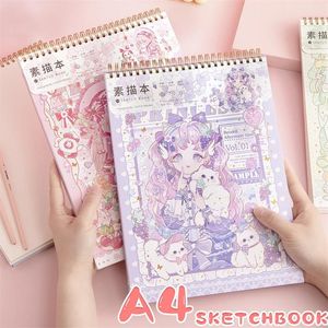 Supplies Kawaii Cute Cartoon Notepad A4 Coil Handbook Diary 16k Color Pencil Sketchbook Sketch Paper Handdrawn Book Marker Girl Gift