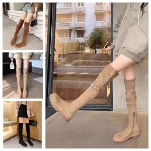 Fashion Boots Womens Knee Boots Boots Black Khaki Leather Over-Knee Boot Party Flat Boots Snow Booties DA