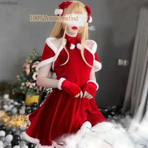 Sexig uppsättning Sexig uppsättning 2021 Kvinnor Jul Xmas Sexig Lady Santa Claus Cosplay kommer exotiska underkläder Vinter Röd klänning Maid Uniform C240410