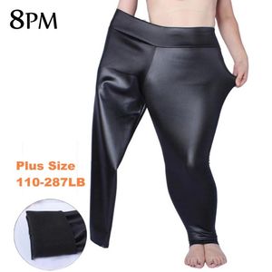 Capris 7xl plus size pu leggings för kvinnor rumpa lyft svart höst flickor spandex stora storlek leggings hög midja stretch byxor ouc088