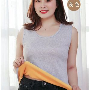 女性の戦車ベルベット温かいキャミソール女性ウィンターTシャツアンダーシャツフリースタンクトップアンダーウェアメスのサーマルスノースリーブニットランジェリー