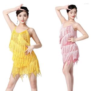 Stage Wear Donna Senza maniche con frange Nappe Gonna Lady Professional Party Ballroom Latin Tango Modern Jazz Salsa Dance Dress 2PCS 11CO