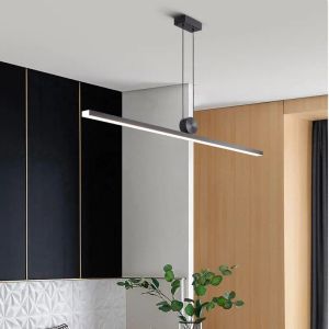 Modern Minimalist Strip Led Pendant Lights for Living Dining Room Kitchen Black Chandelier Home Decor Hanging Light Fixture