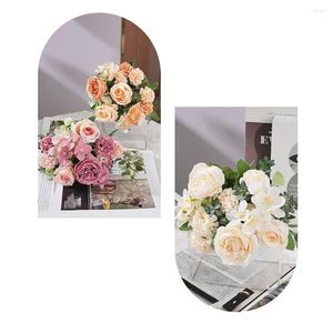 Fiori decorativi Simulazione di fiori di seta finta Realistico petalo riccio Peonia Colore vibrante Puntelli di posa a bassa manutenzione per la casa