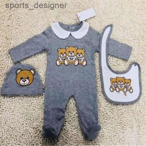 Designer Nette Neugeborene Baby Kleidung Set Säugling Baby Jungen Druck Bär Strampler Baby Mädchen Overall + Lätzchen + Mütze Outfits Set 0-18 Monate''gg''ZLZQ