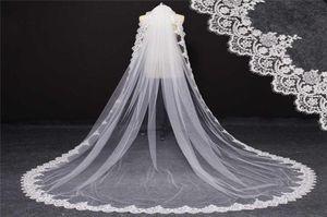 Verkliga bilder Singel Tier Bling paljetter Lace Edge Mantilla Bridal Veil med Comb Cathedral Long Wedding Veil NV71018404749