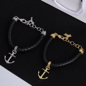 Ship Anchor Leather Rope Armband Punk Model Banshee 18K Gold Plated Brass Brand Woman Men Bangles Link Premium Street Festive Party SMEYCHE