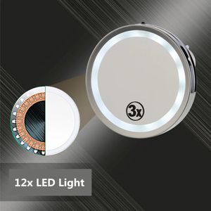 ミラー6 ''丸いコンパクトLEDライト照明3倍の拡大ミラーを剃るコスメティックメイクアップバスルームのための3枚の吸引カップ付き