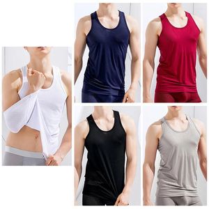 Men's Tank Tops Sleeveless T Shirts Ice Silk Vest Outer Wear Quick-Drying Mesh Hole Breathable Cool Beach Travel Tanks