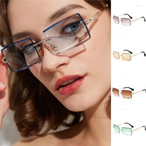 Solglasögon ramar Rimless Rectangle Shades Eyewear Summer Glasses Trendy UV400 Fashion