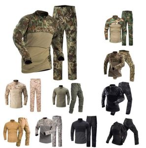 Outdoor Tactical Combat Camouflage T Shirt Pants Set Clothing Battle Dress Uniform BDU Set Jungle Hunting Clothes Woodland Shootin7676095