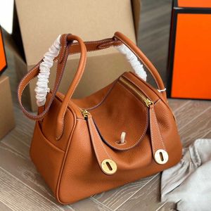 Cowskin Better Soft Quality Super 26cm Lin-bag Luxury Designer Women Tote Bags Genuine Leather Handbag Cross Body Real Photos 240115