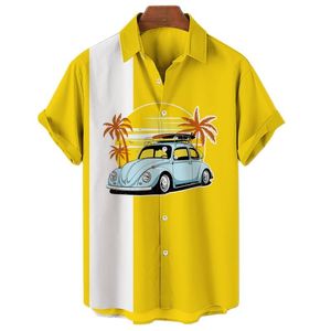 جودة الموضة مصمم الرجال القمصان غير الرسمية الصيف خمر أعلى 3D سيارة مطبوعة فضفاضة قميص رجال هاواي شاطئ أزياء الملابس روباهومبري بولو القمصان 423