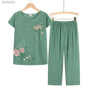 Damski Sleep Lounge Nowy przybycie żeńska piżama zestaw snu bawełny nadruk kwiat Pajama Lato Loose Nightwear Home Duże xl-4xll240122