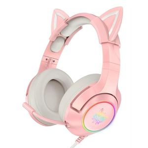 Fones de ouvido recém-chegados, led, orelha de gato, para jogos, rosa, som estéreo 7.1, removível, com fio, com microfone