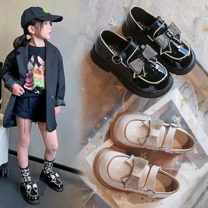 Children's Leather Shoes for Toddlers Girls Party Flats Kids Performance Shoes Loafers Bowknot Diamond Princess Shoes 240118