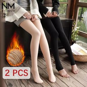 Capis Normov 2 PCS Sıcak Kadın Taytlar Kış Veet İnce Süper Elastik Pantolon Örgü Günlük Kalın Seksi Sıkı Tayt Kadınları