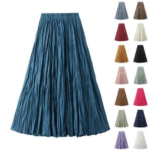 Skirts Women's Solid Color High Waist Flowing Pressed Pleated Skirt Large Hem Slimming A Bed Twin Preppy Laye