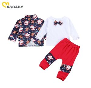 MaBaby 03Y, рождественский комплект одежды для малышей, мультфильм Санта-пальто, футболка с бантом, брюки, рождественские наряды, костюм джентльмена для мальчиков 2103096545225